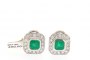 Boucles d'Oreilles Or Blanc 18 Carats - Diamants 1.08 ct - Émeraudes 1