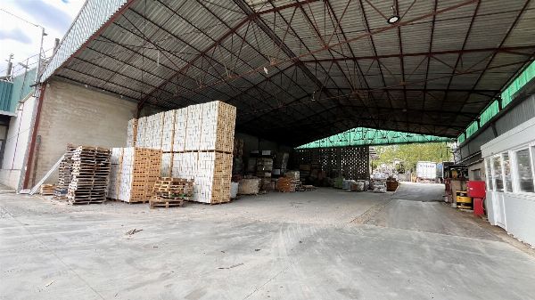 Nave industrial, conjunto de maquinaria para el trabajo de la madera, vehículos y existencias
